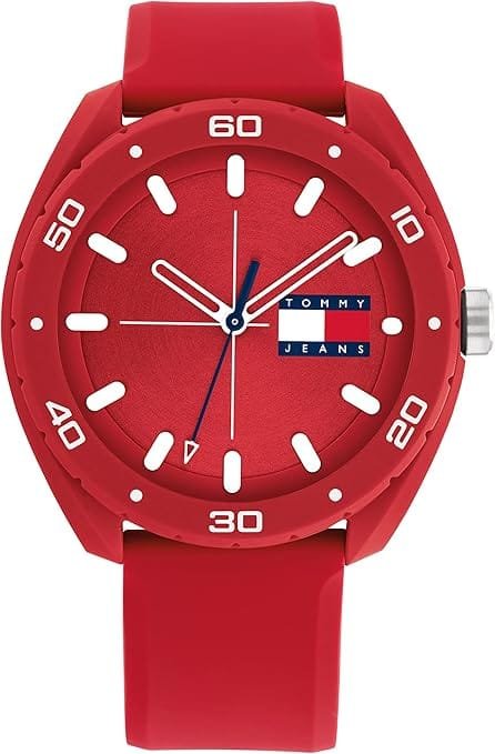 Tommy Hilfiger Unisex Quartz Plastic Case and Silicone Strap Watch, Color: Red (Model: 1792065), Red